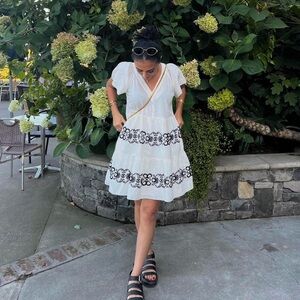 Old Navy White Dress with Black Floral Accents